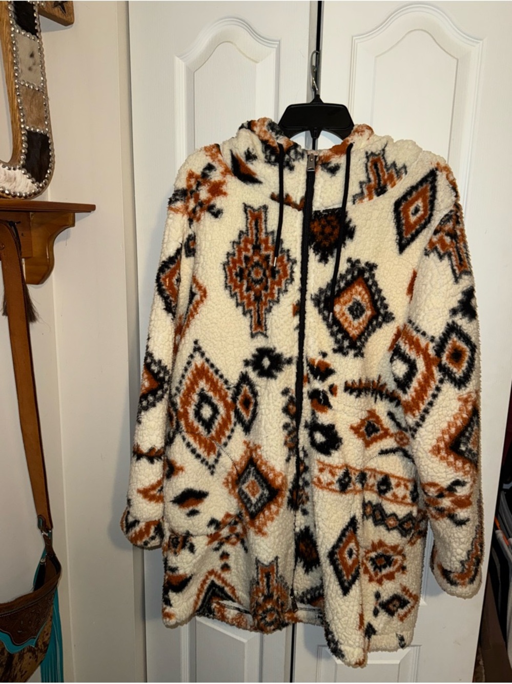 Aztec-Print Sherpa Western Jacket